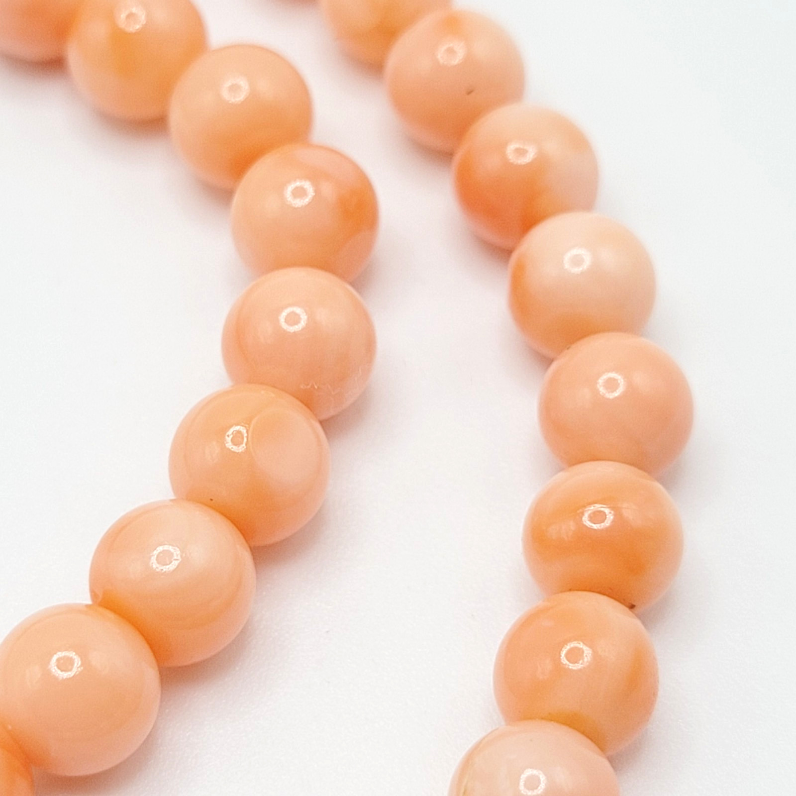 Genuine Pink Peach Blush Coral Bead 6mm Necklace Alloy Clasp Tested 25 inch
