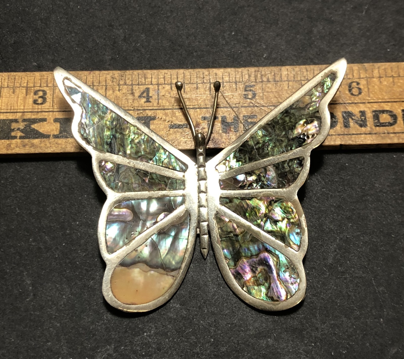 Vintage Abalone Shell Inlaid in Silver Butterfly Pin Brooch