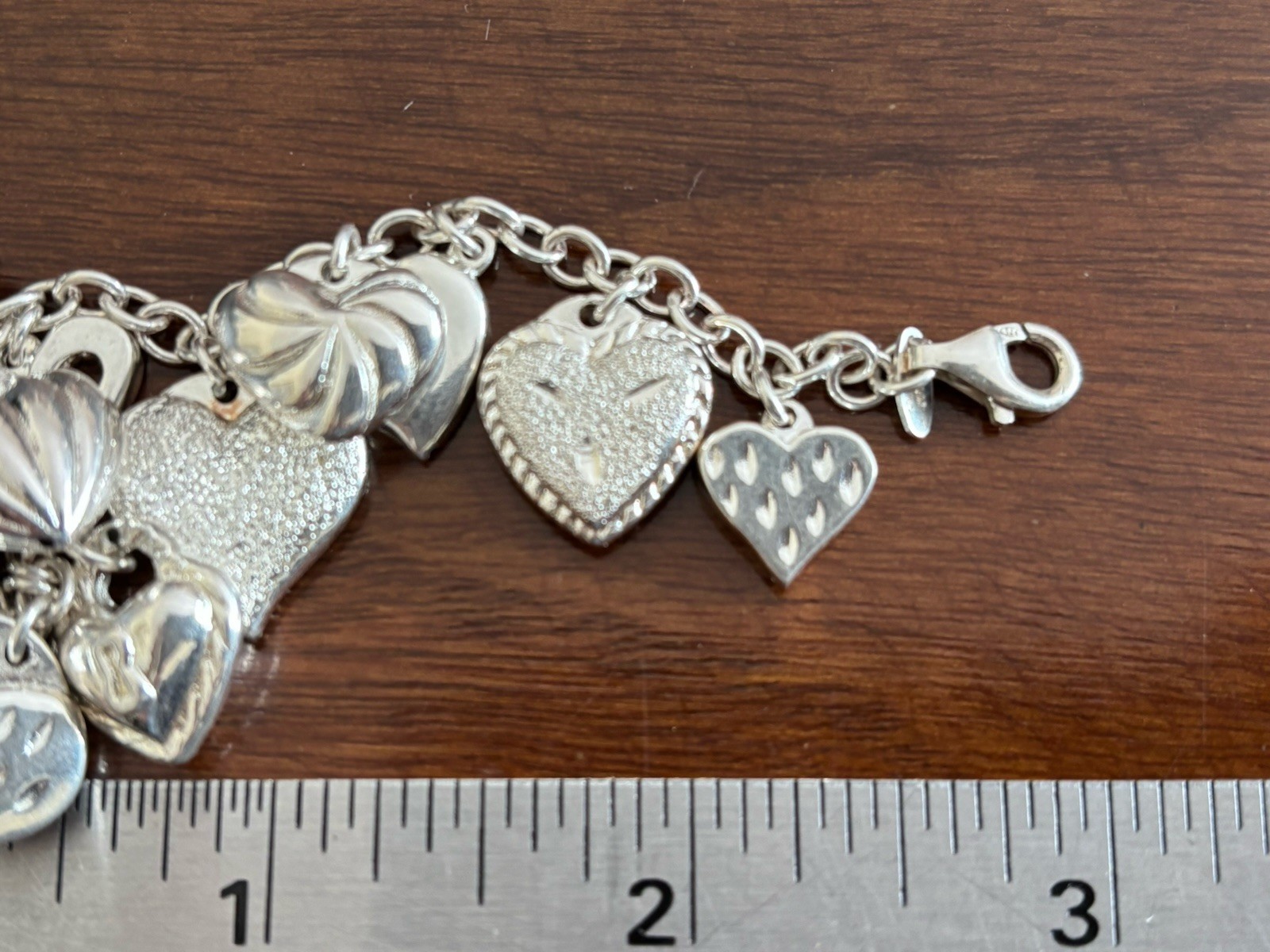 Vintage JCM Mauritius Sterling Silver Puffy Hearts Charm Bracelet 7in 22g (25-12