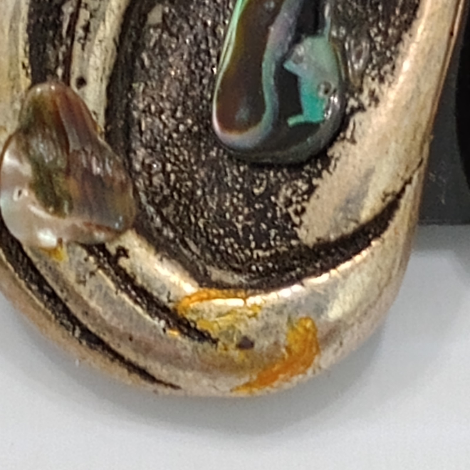 Jeff Lieb Bold Clip On Statement Earrings Abalone Shell Silver Tone Brutalist 2″