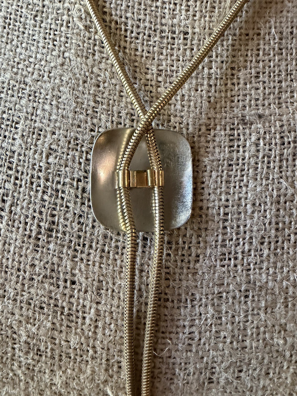Vintage Silver Bolo Slide Necklace Gold Snake Chain Lariat Rodeo Western Rider