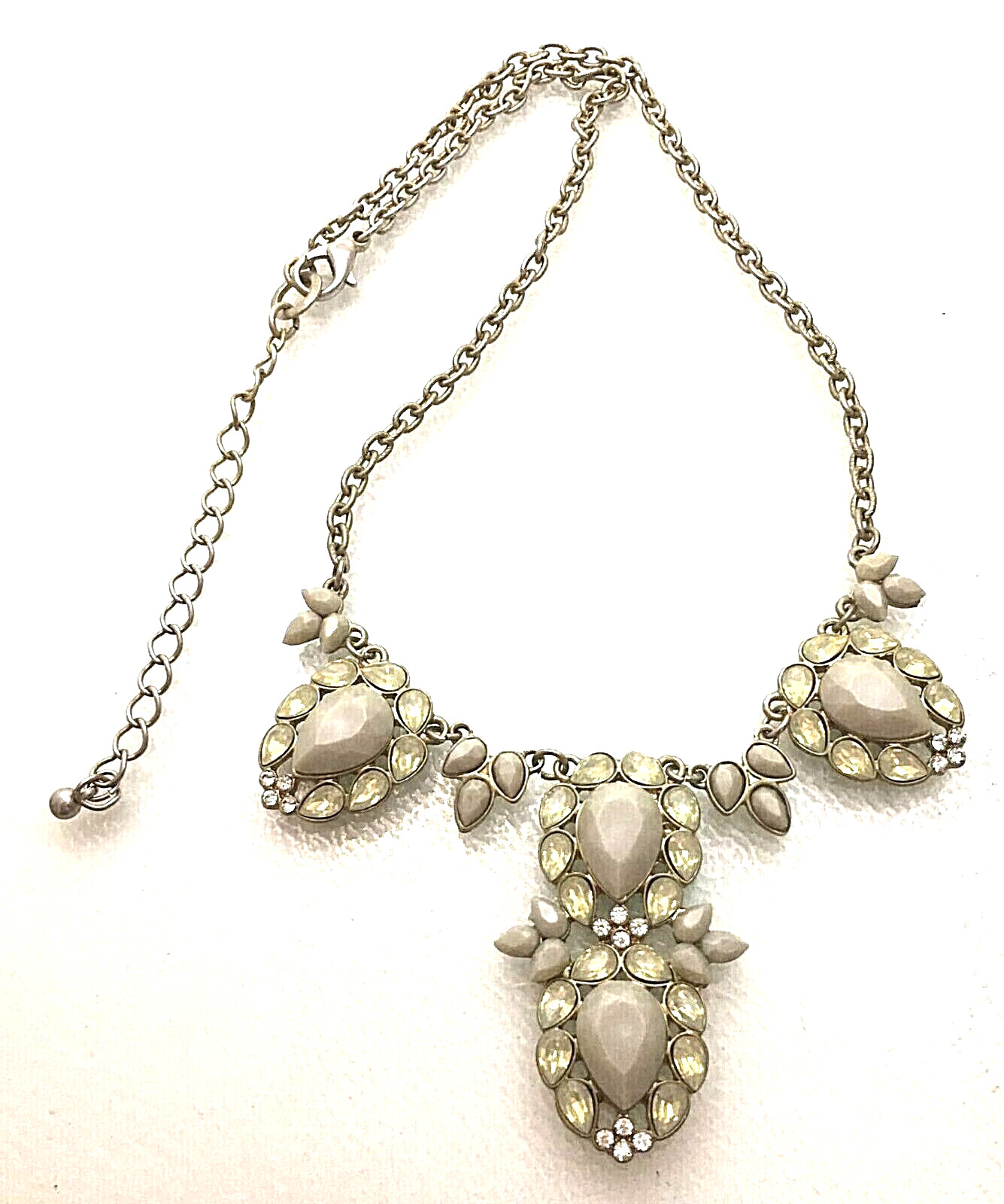 Art Deco Style Statement Necklace Gray Clear Rhinestones Vintage Glam Pendant