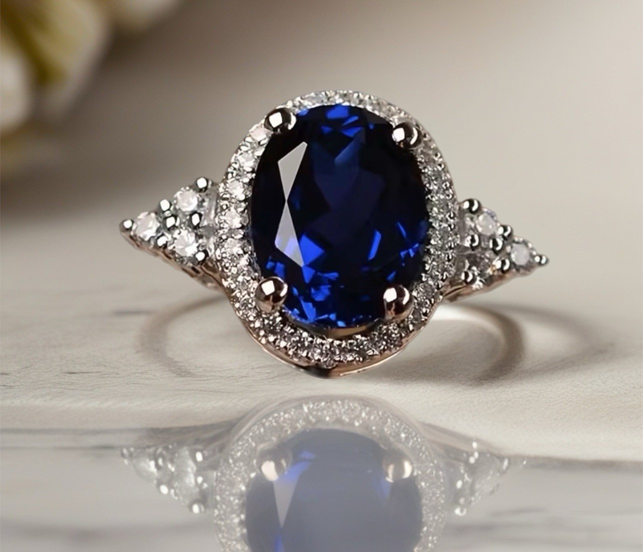 Exquisite Synthetic Blue Crystal Ring Made From Alloy Metal Plated In White K