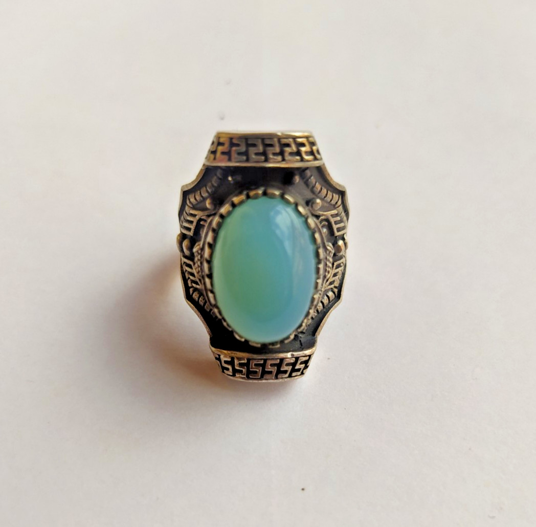 Ancient Vintage Victorian Sterling Silver Ring Natural Aquamarine Stone Size 6.5