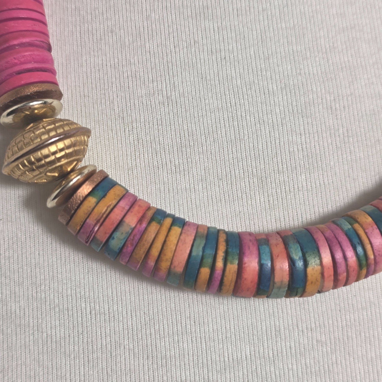 Bohemian-Style Statement Necklace Bright Pink & Colorful Multicolor Heishi Beads