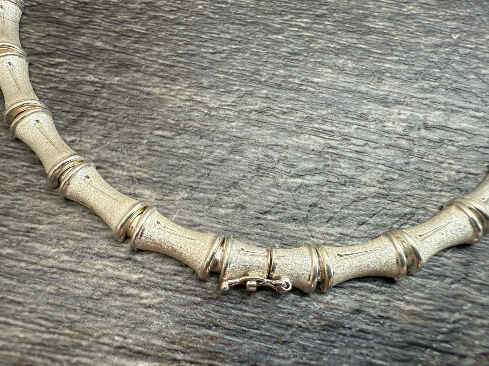 Vintage Sterling Silver 925 Italy Bamboo Link Chunky Chain Choker Necklace 25g