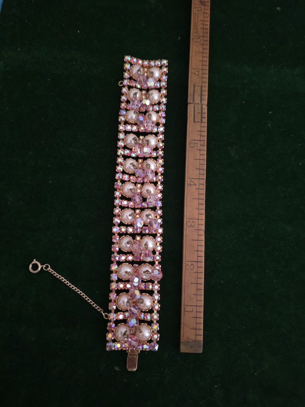 Vintage Pink Chacha Crystal Aurora Borealis Thick Bracelet