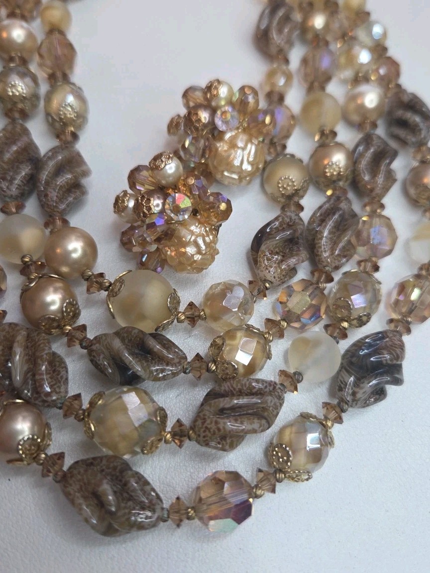 Vintage Vendome Necklace Bracelet Earrings Art Glass Parure