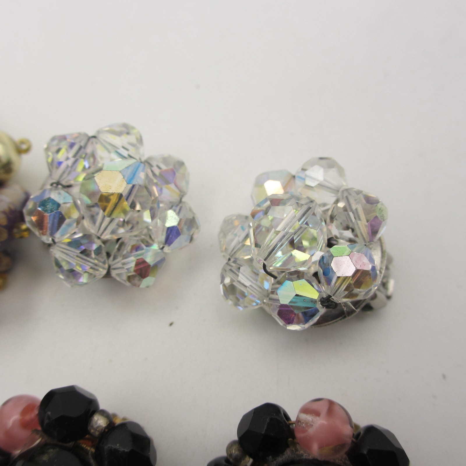 Vintage Cluster Beaded Earrings 6 Pair Hong Kong Japan Western Germany Clip Ons