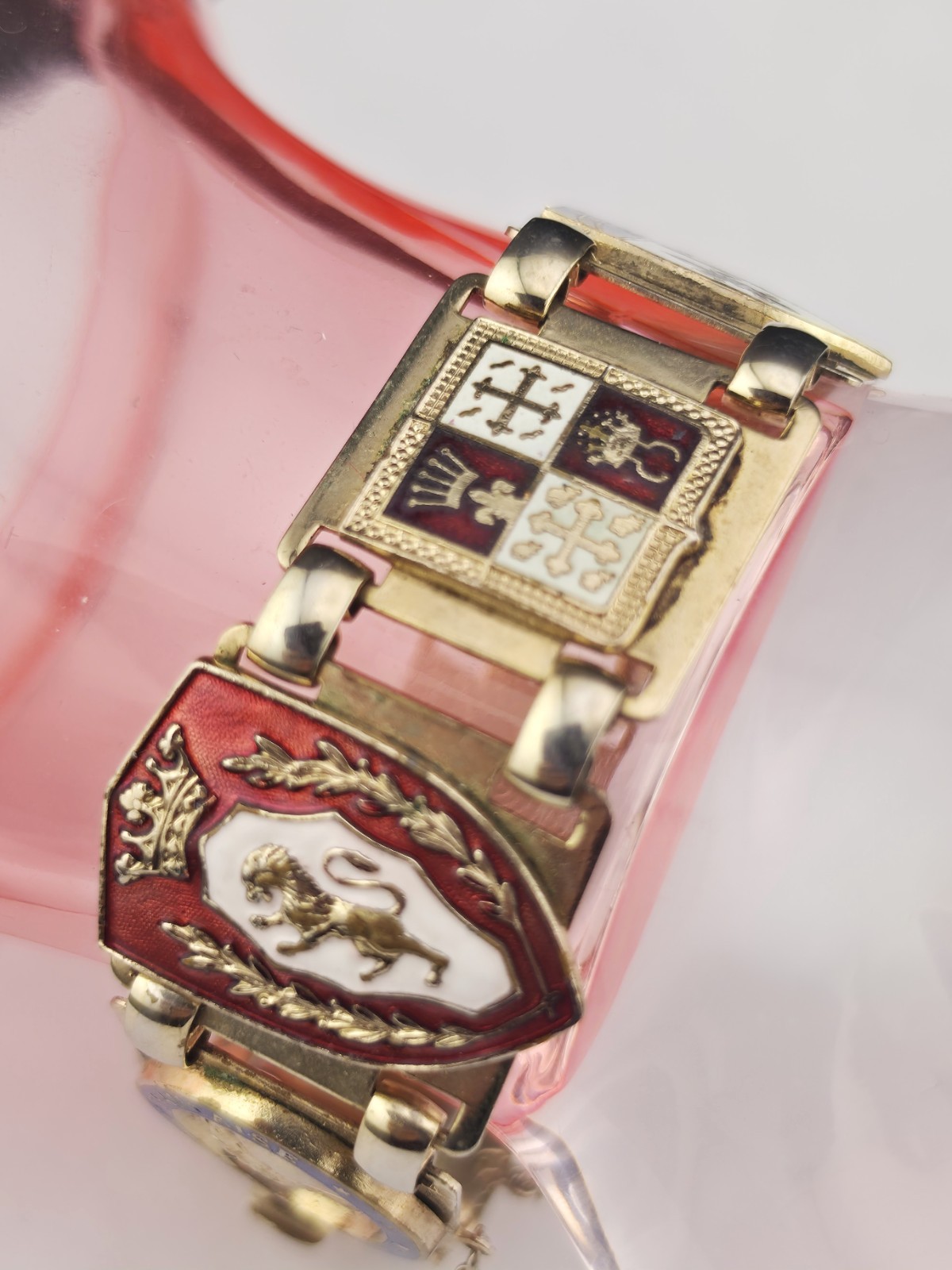 Vintage French Souvenir Bracelet 7″ Colorful Heraldic Cloisonne Enamel Panels