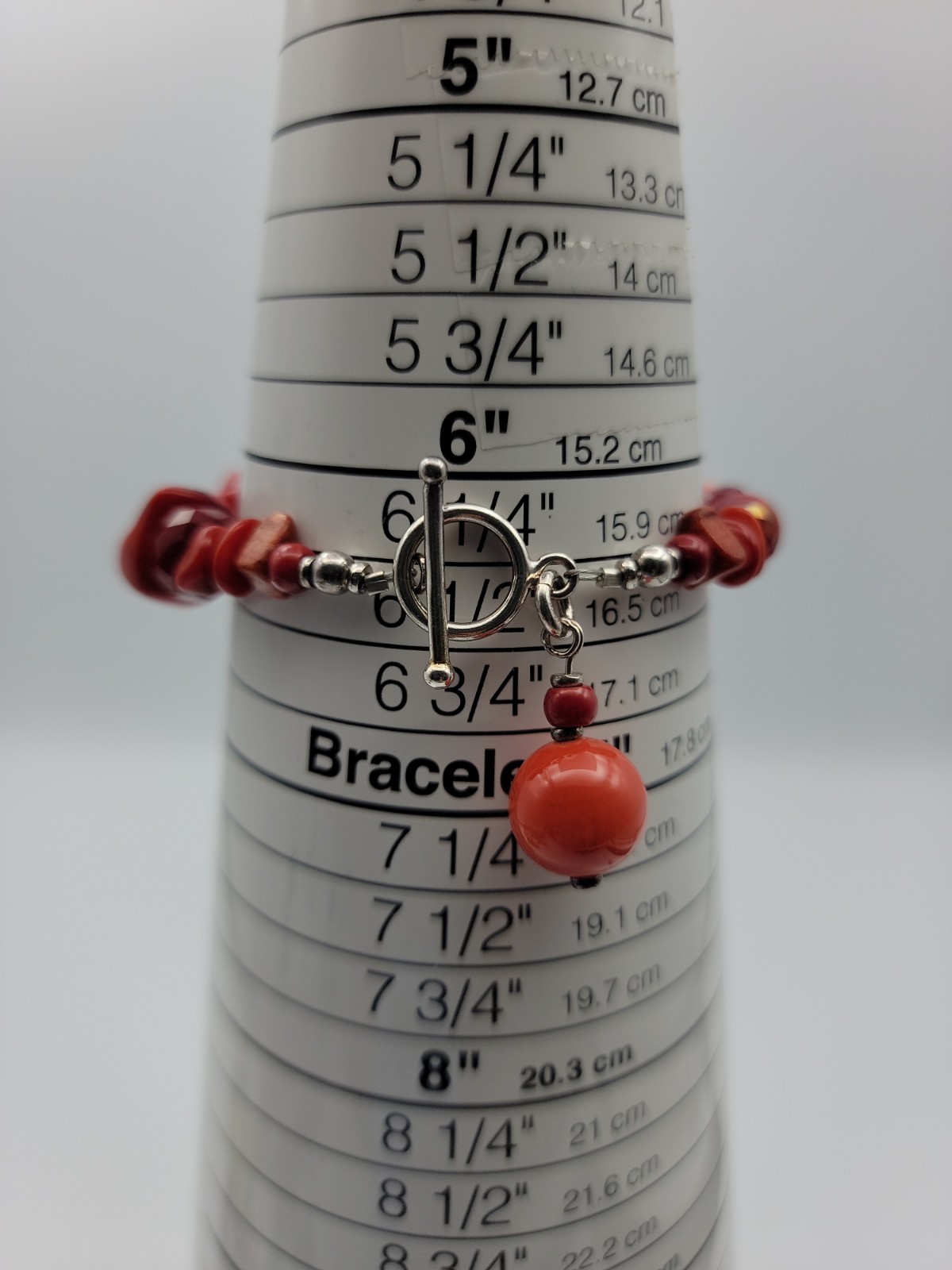 Vintage Red Coral Glass Mix Beaded Bracelet 6.25″