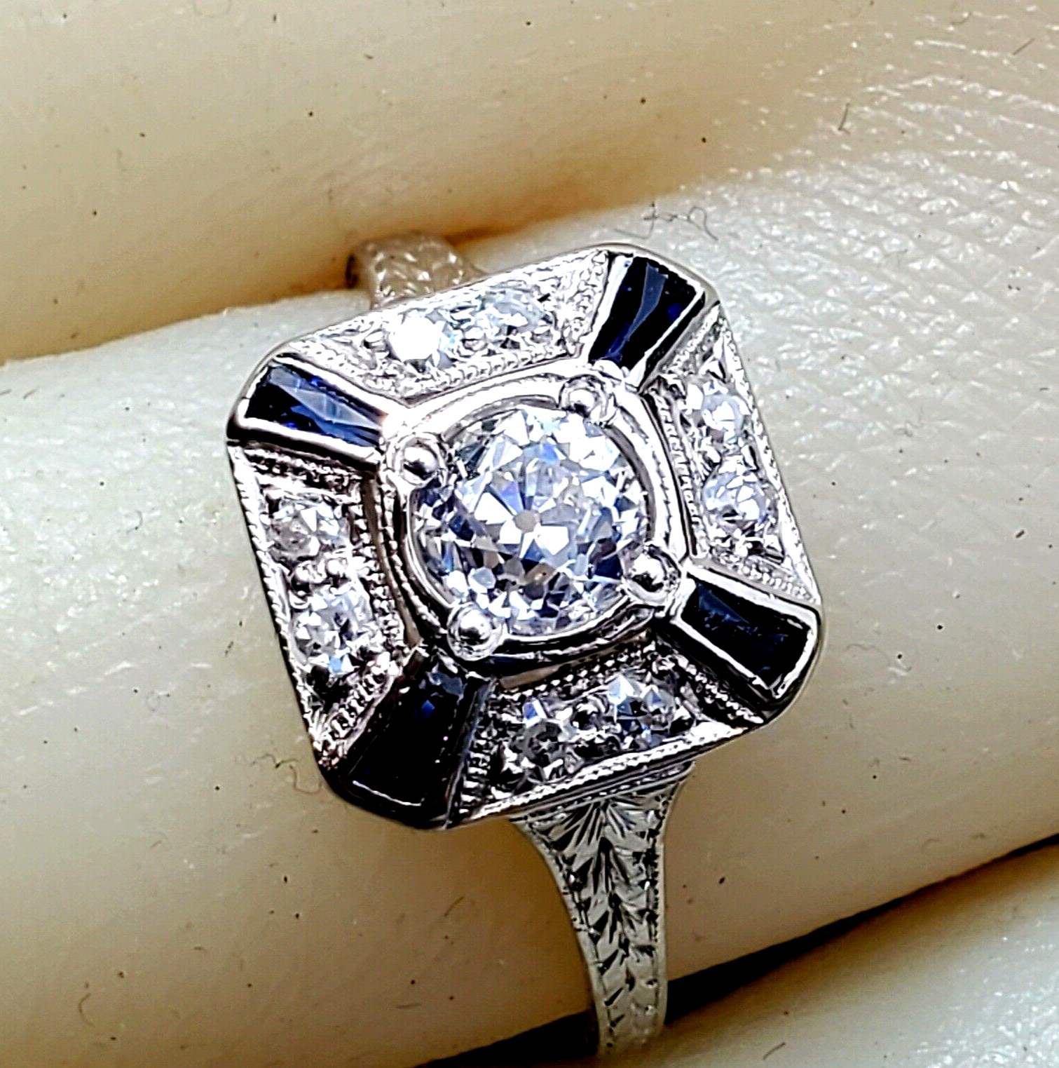 Original EARTH MINED DIAMOND Deco PLATINUM Engagement Ring Vintage Solitaire 5