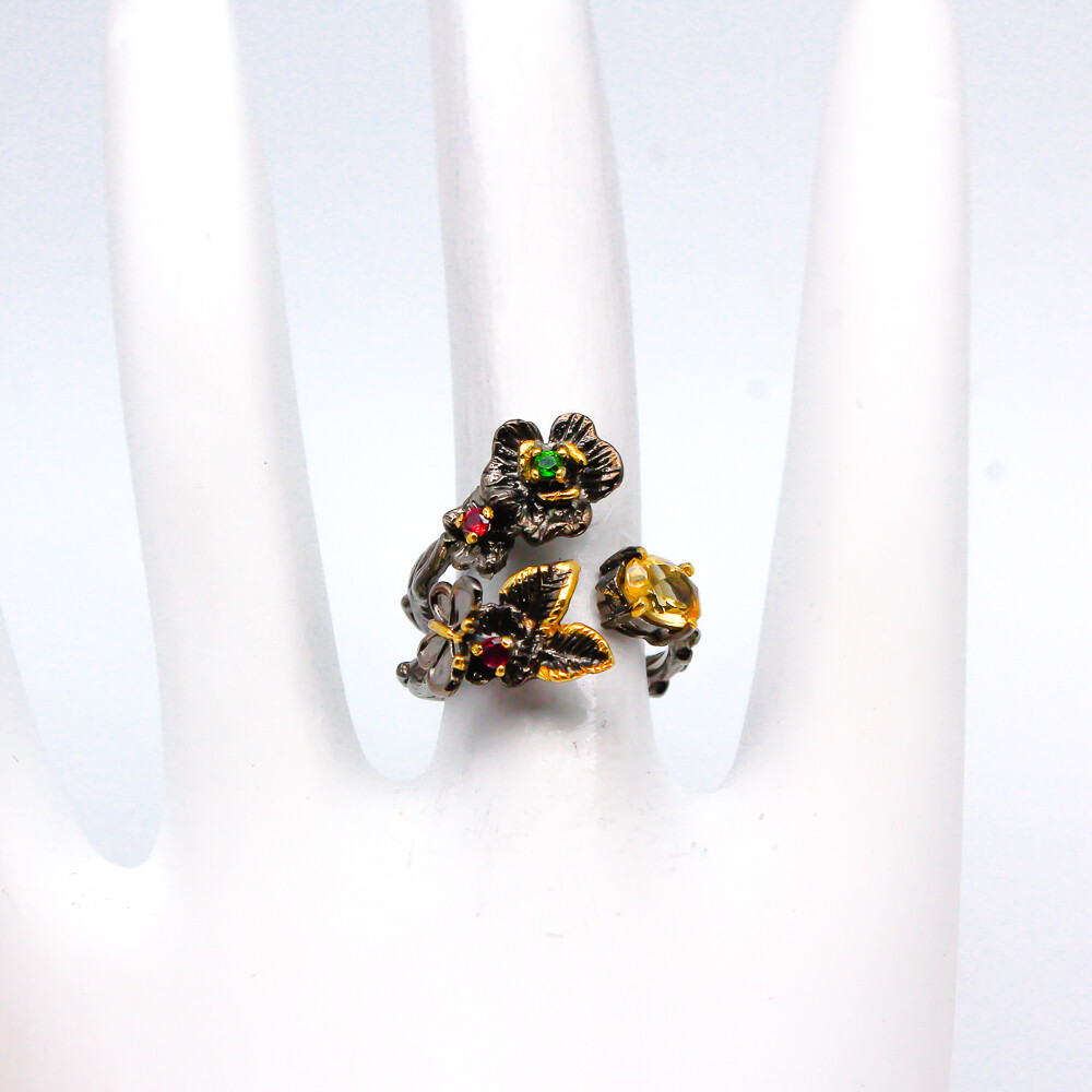 Flower style Not Enhanced Natural Citrine Silver 925 Sterling Ring/ RVS97