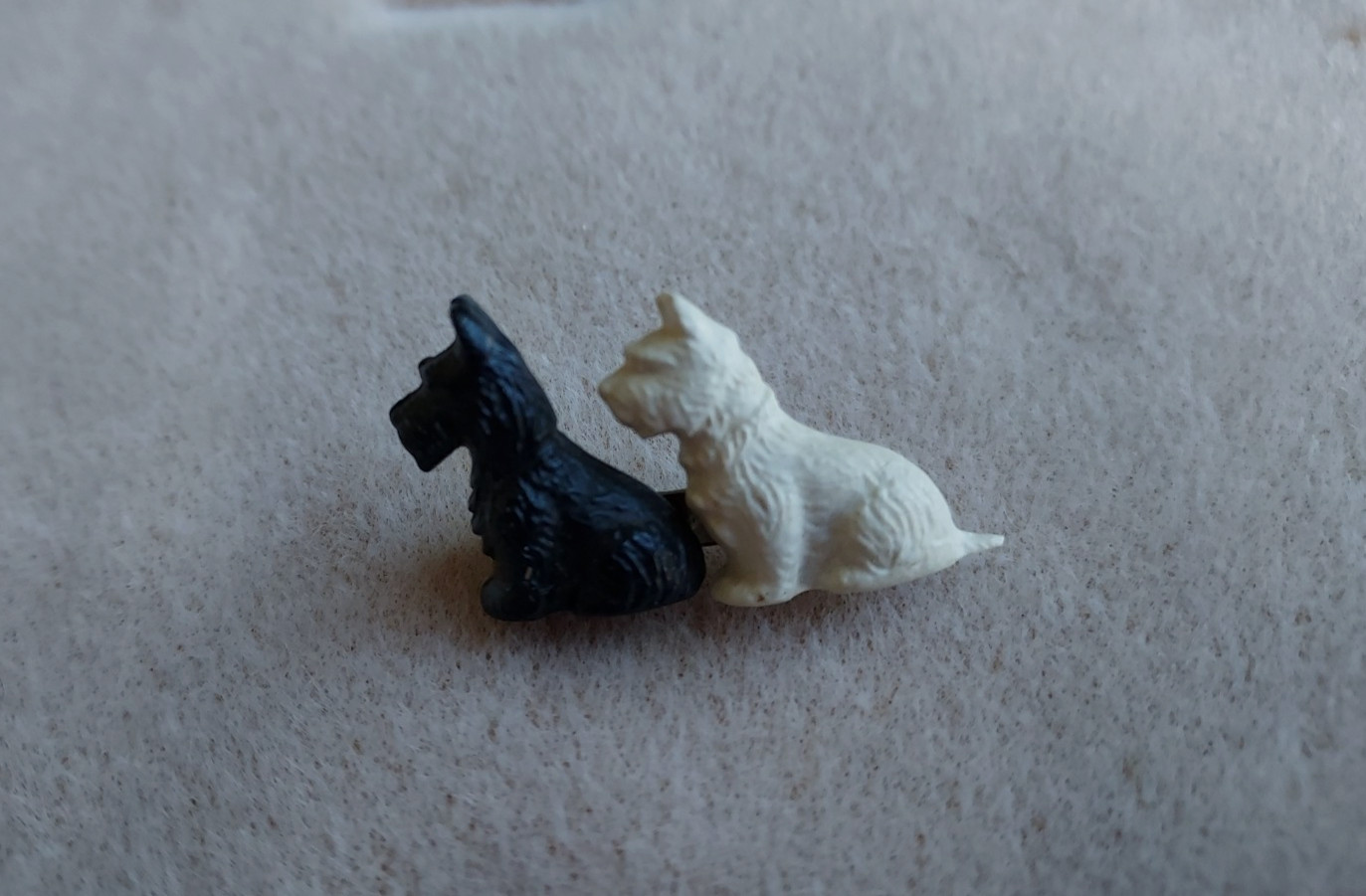 Scottie Dog Pin Black & White Celluloid Great Britain Signed 2 Dogs Vintage