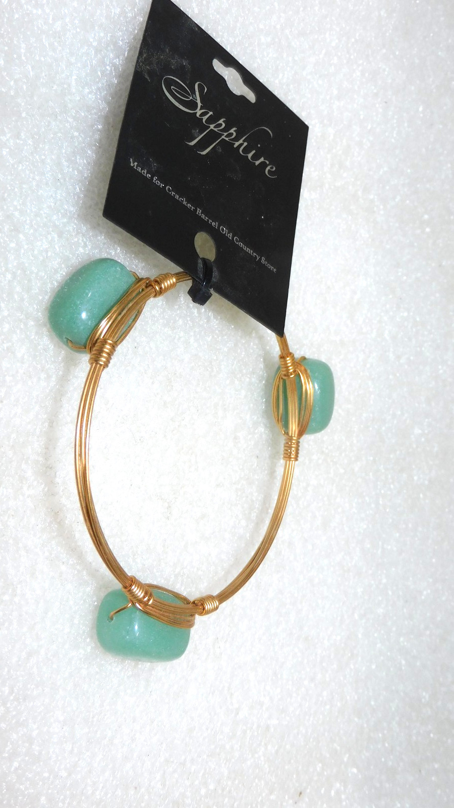 NWT SAPPHIRE 3 CHUNKY GREEN BEAD STONE WIRE WRAP BANGLE BRACELET