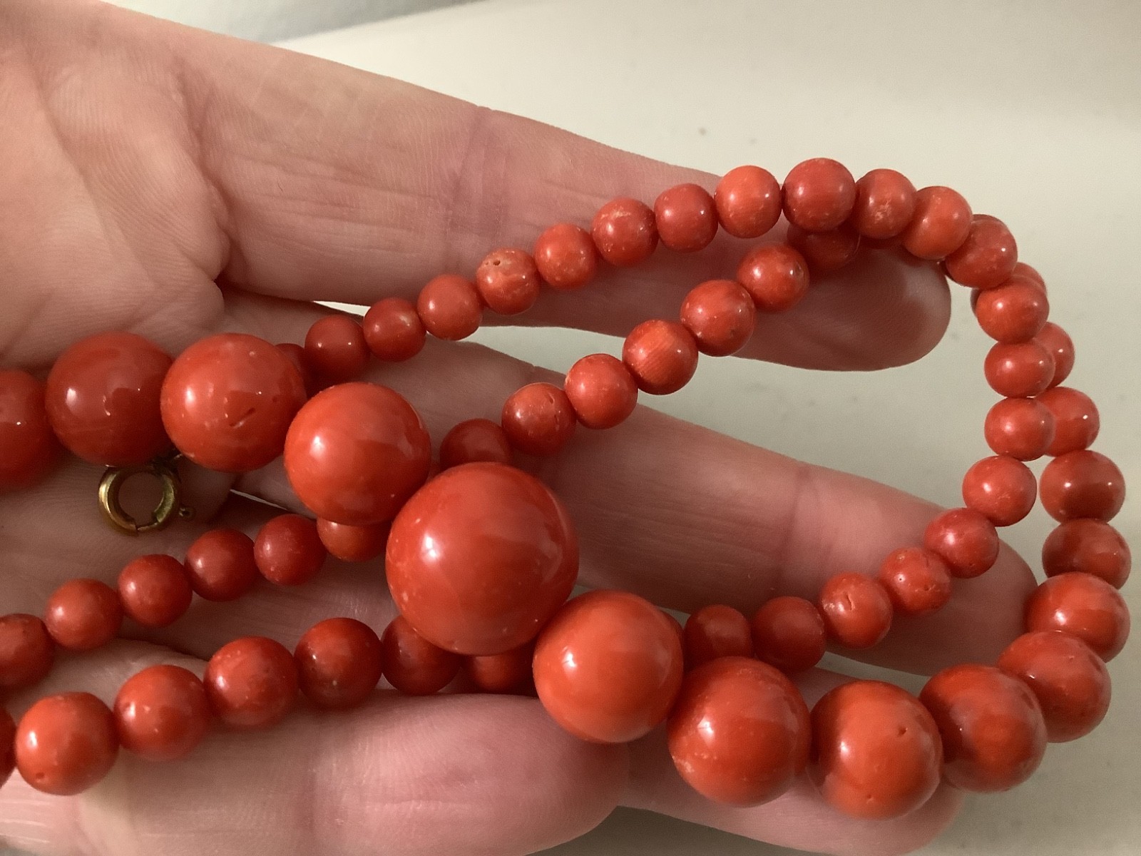 Antique genuine red coral graduated bead necklace 21 in 43.84g