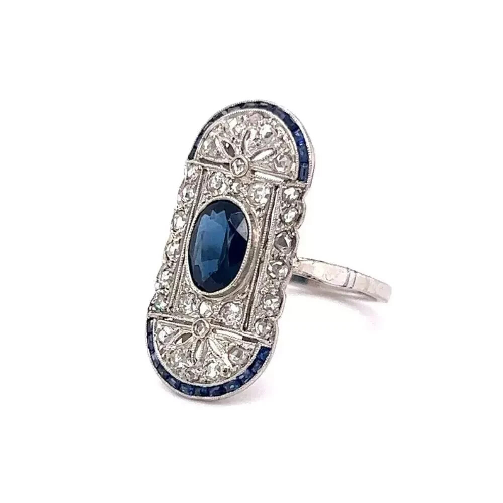2.8Ct Art Deco Vintage Style Lab Created Sapphire Wedding 14K White Gold FN Ring