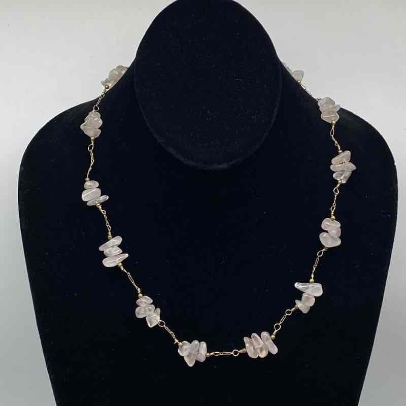 14K Gold Filled Rose Quartz Chip Station Necklace 19″ 1/20 14KGF 30g