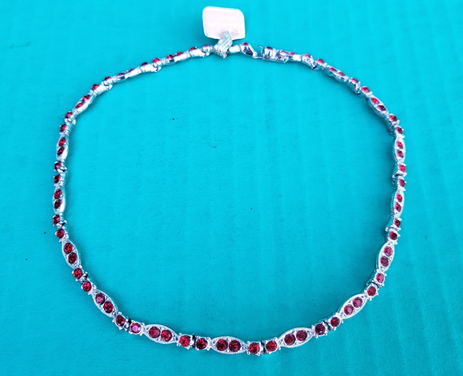 Red Rhinestone Rhodium Choker Necklace & Bracelet Set BEL-COR c1950s NOS Unused