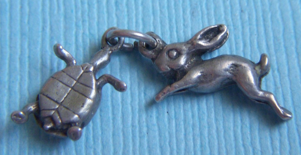 Vintage 40’s tortoise and hare turtle rabbit sterling charm