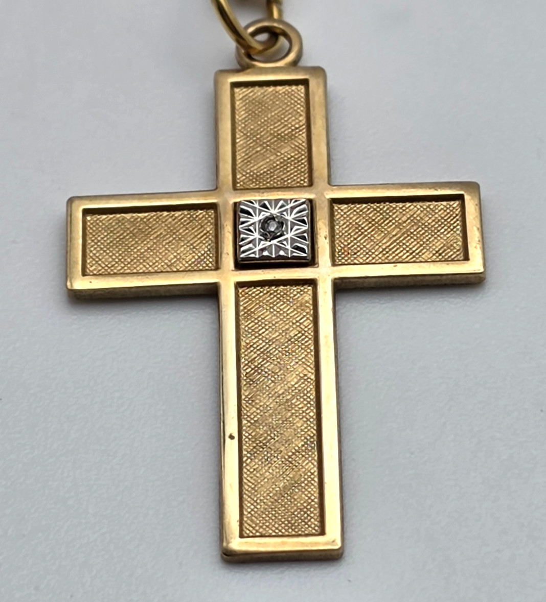 Vintage Artisan 12K Gold Filled Cross Necklace Diamond Accent 20in Curb Chain