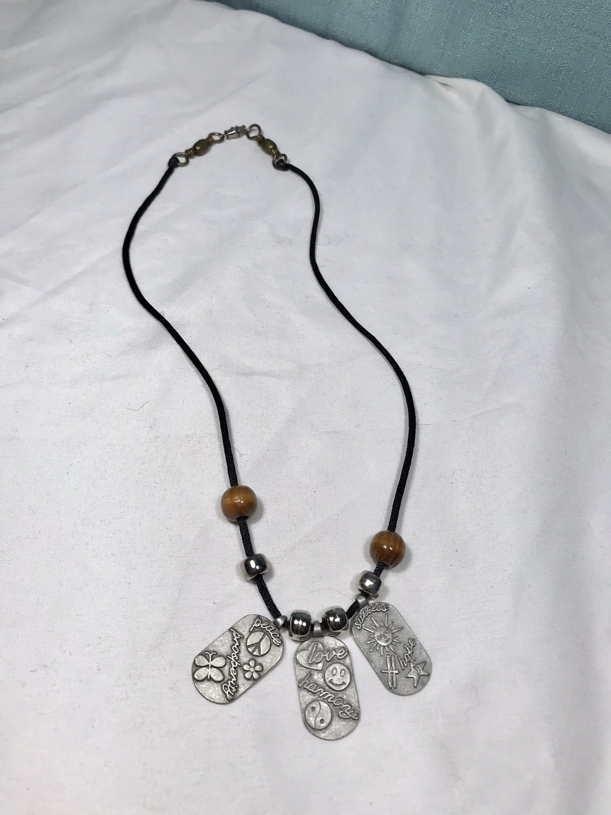 Vintage Necklace 2000s Dog Tag Tags Peace Love Happiness Rope Y2K