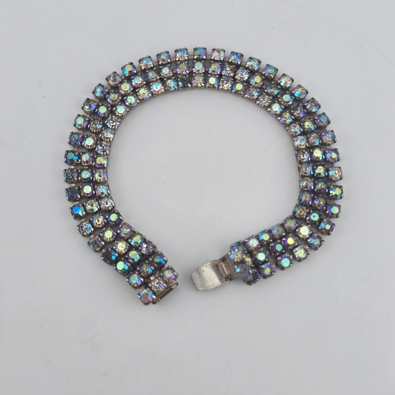 Vintage Weiss Blue AB Rhinestone Bracelet Size 6.5