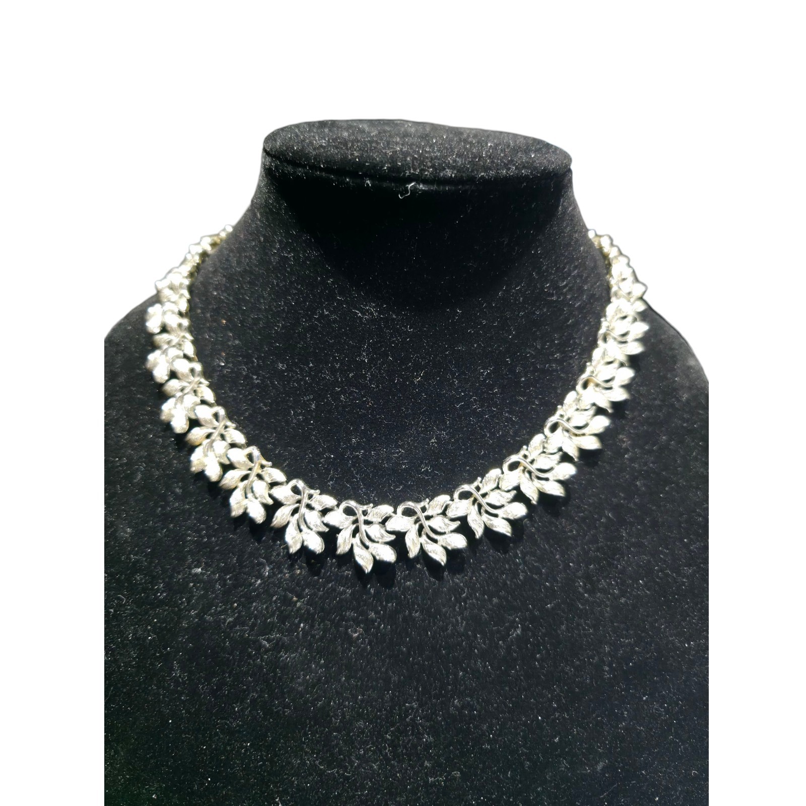 Vintage Coro Silver Tone Leaf Necklace Signed Coro Choker Mid Century
