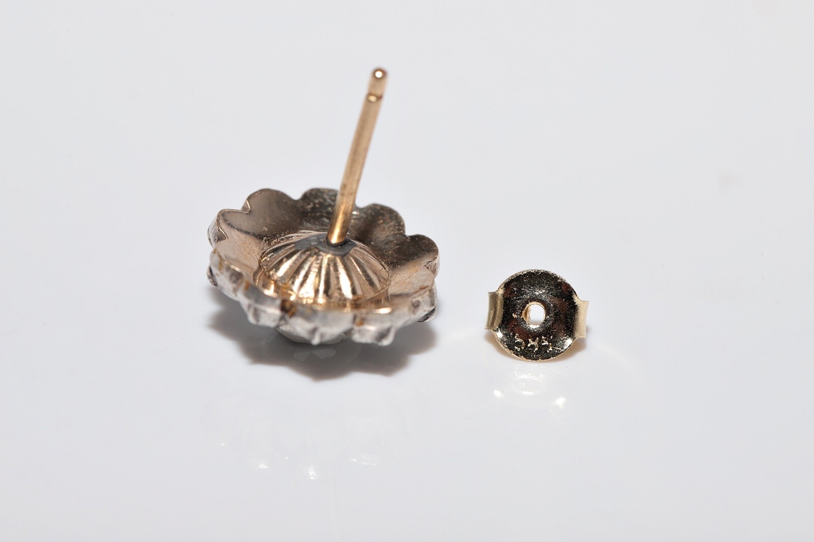 Antique Circa 1900s 14k Gold Top Silver Natural Rose Cut Diamond Earring