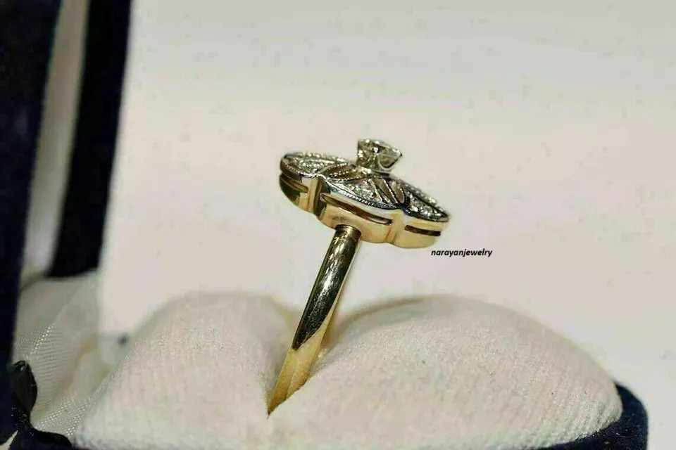 Art Deco Vintage 1.5Ct Round Lab Created Diamond 14K Yellow Gold Engagement Ring