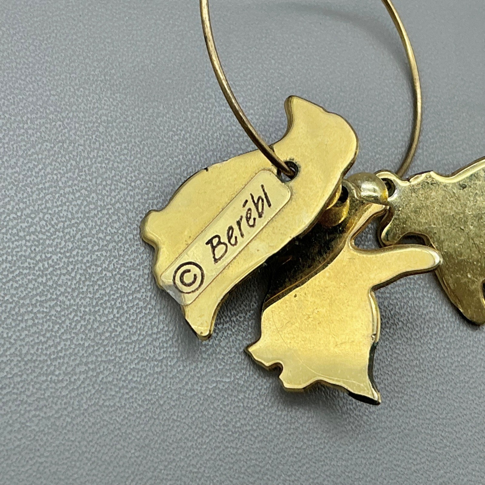 Berebi Earrings Women Gold Enamel Penguin Animal Charm Dangle Hoop 1.75 Inch