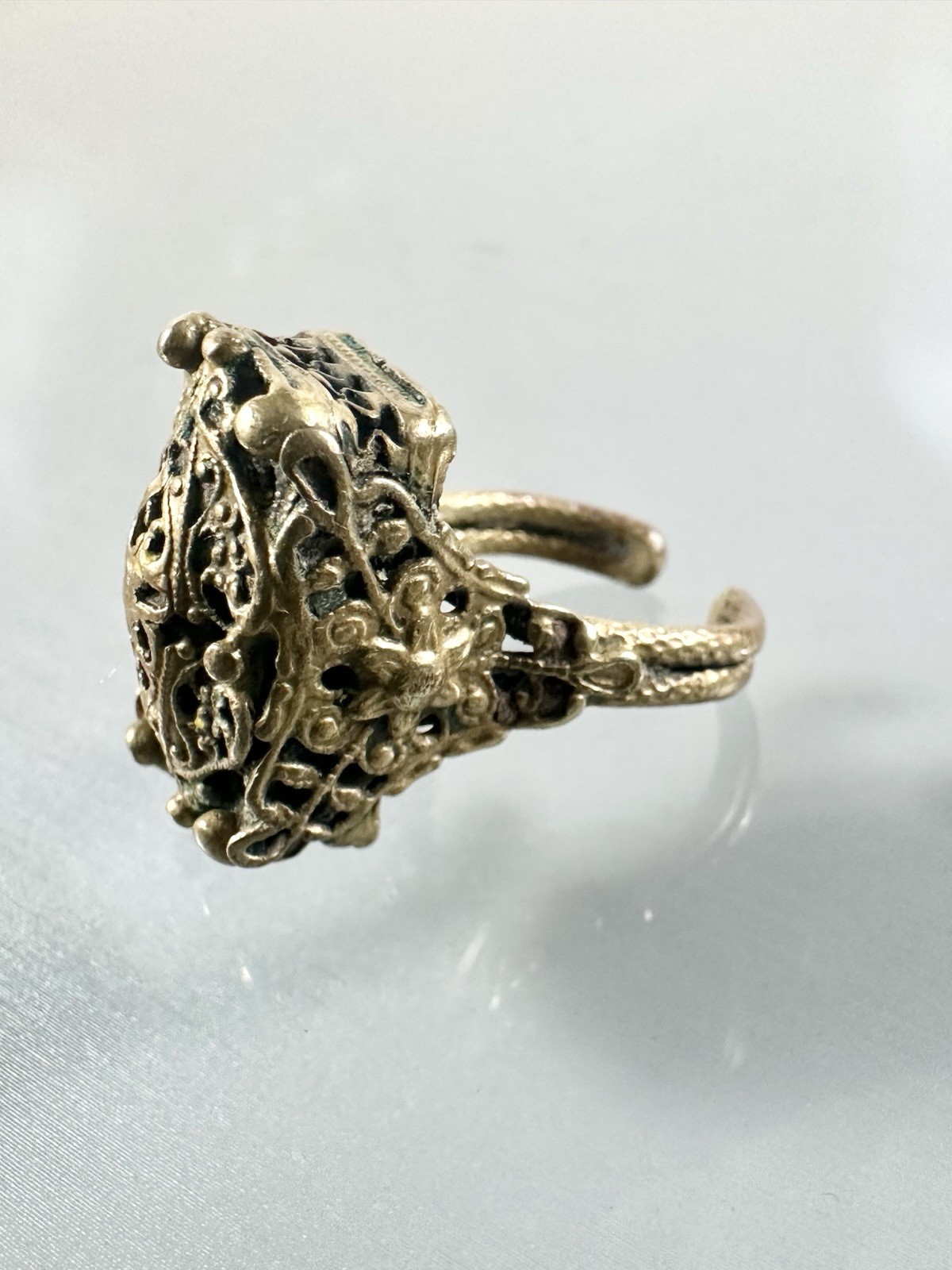 Antique Brass Detailed Open Work Filigree Techniques Adjustable Ring