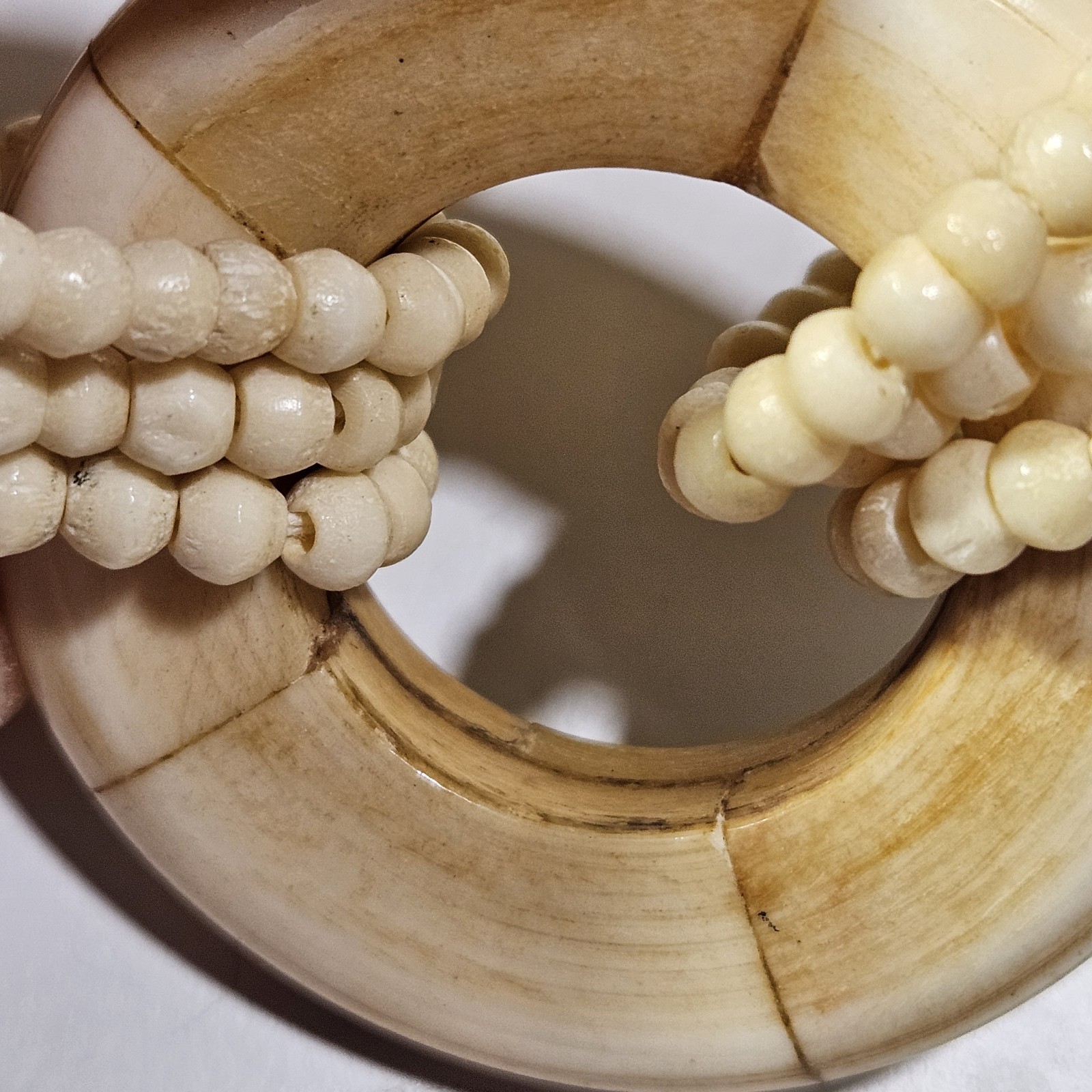 Vintage Hand Carved Bovine Bone Multi Strand Statement Necklace Pendant Boho