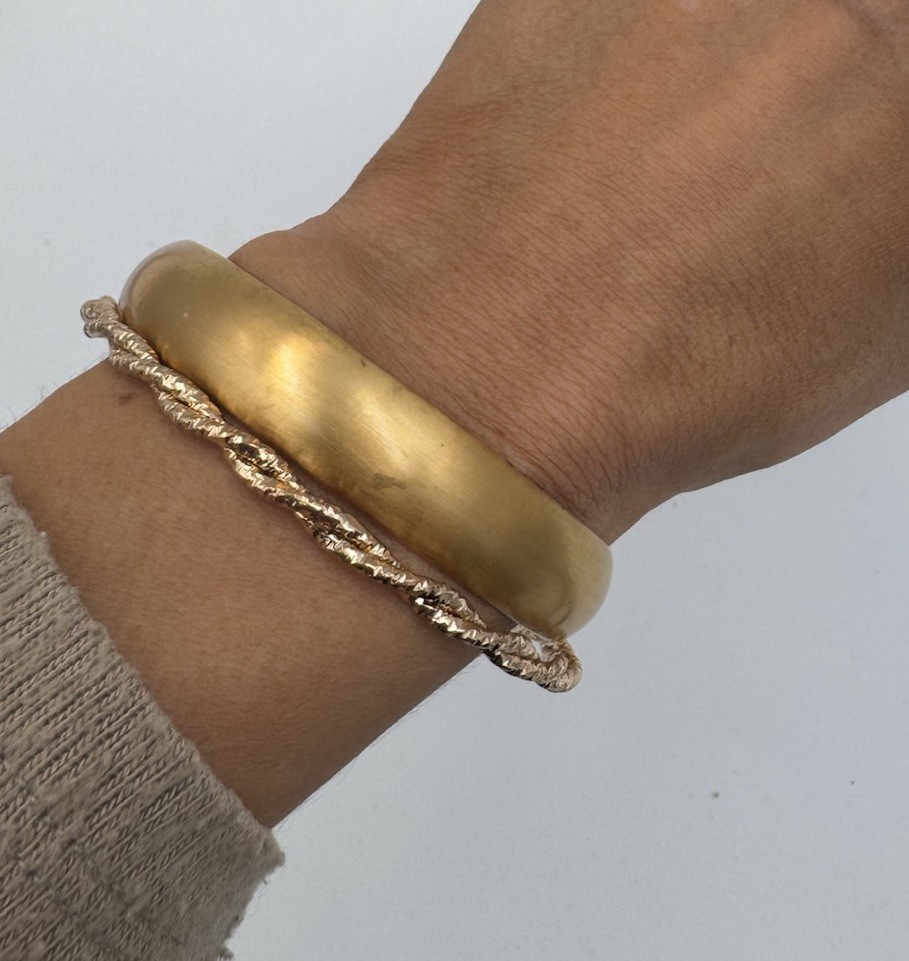 Vintage Gold Tone Bangle Set Nugget Twist Rope & Wide Satin Cuff