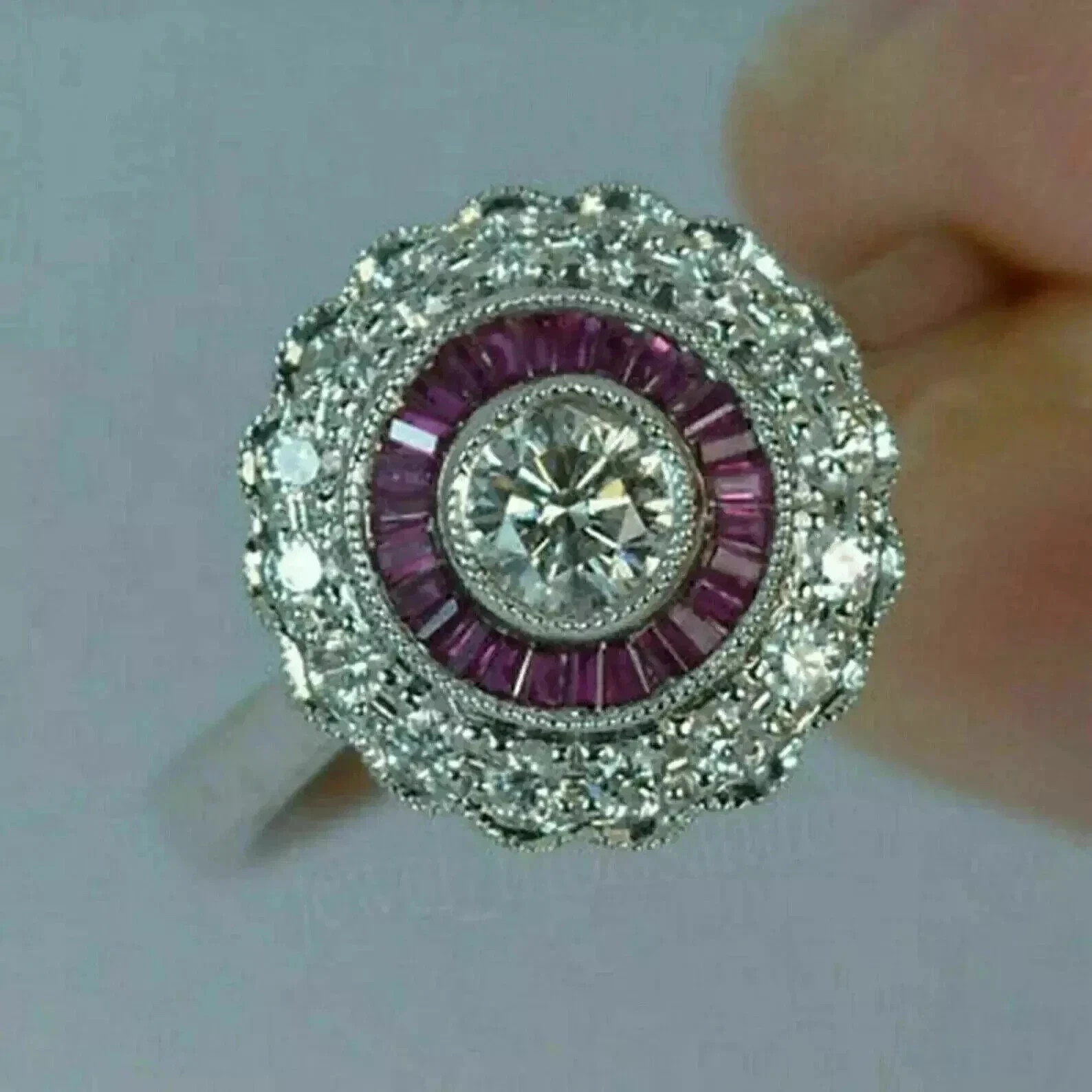 2.2CT Round Cut Lab Created Diamond Vintage Halo Wedding Ring 925 Silver