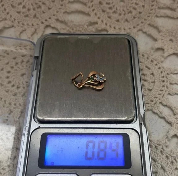 Lovely Vintage Eastern European Rose Gold 583 14K Pendant Enamel Women Jewelry