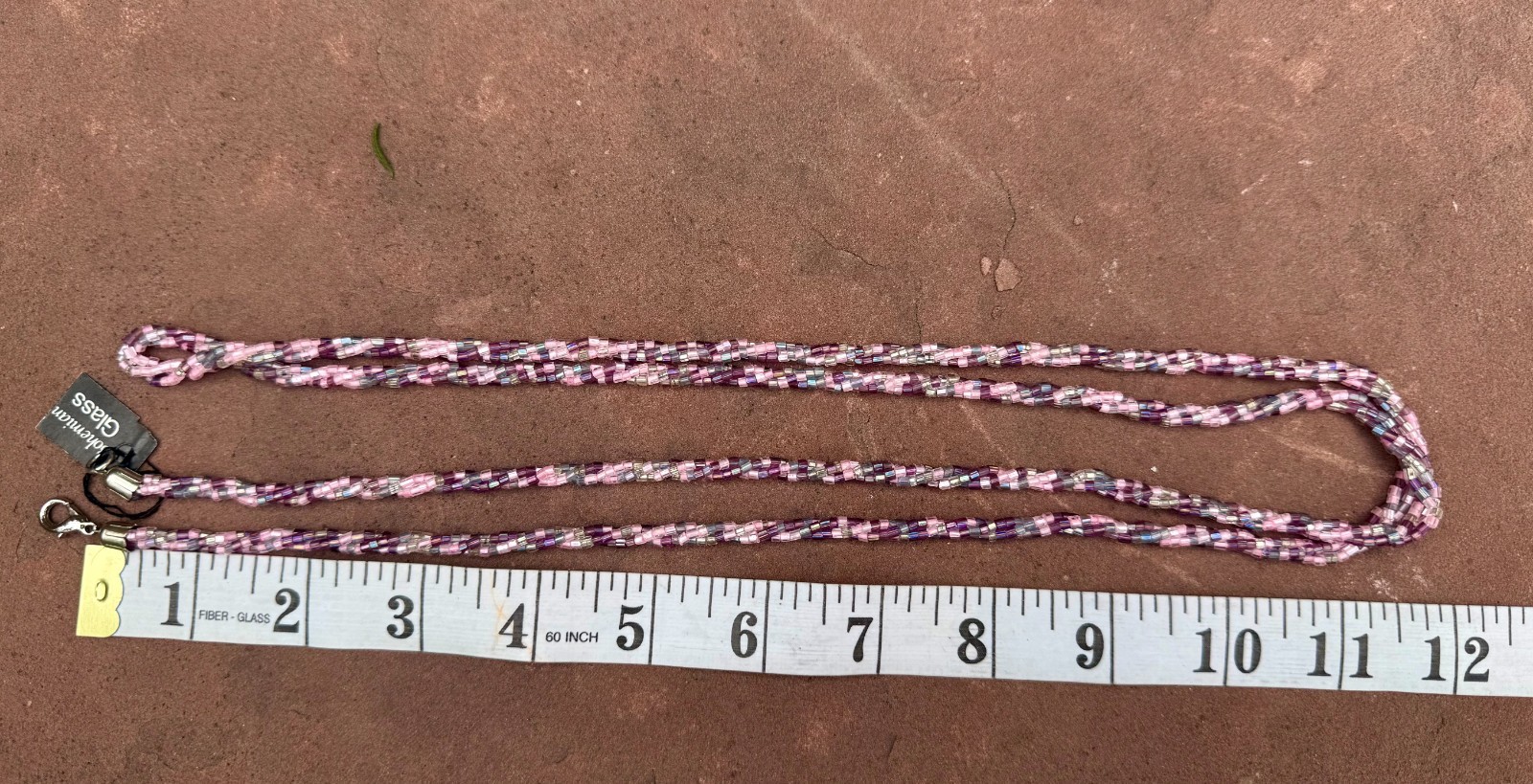 Vintage Czech Bohemian Glass Seed Bead Necklace 48″ Long Pink Purple