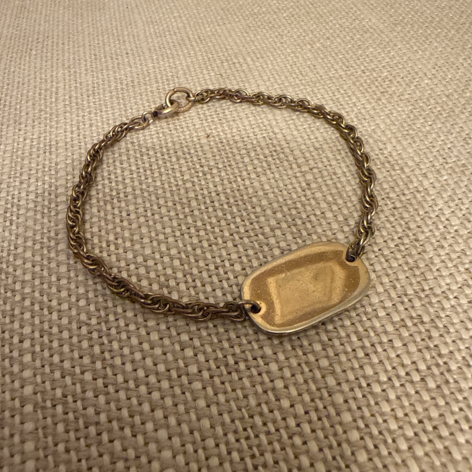 Vintage Gold Filled ID Identity Medical Bracelet GF Engrave Plate Rope Chain