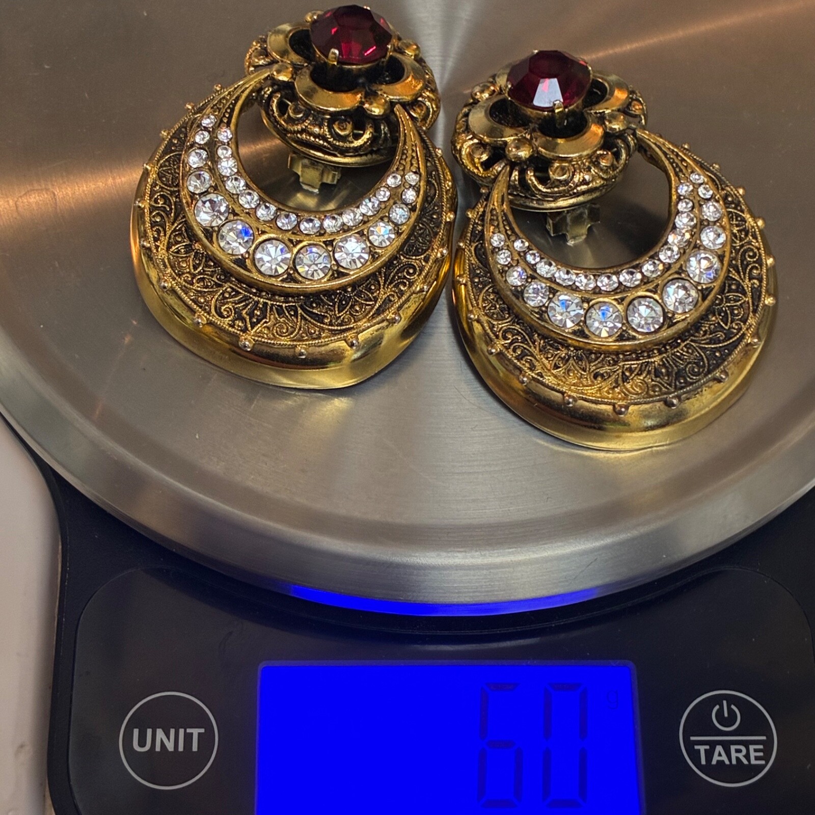 Red Rhinestone Doorknocker Clip-On Earrings