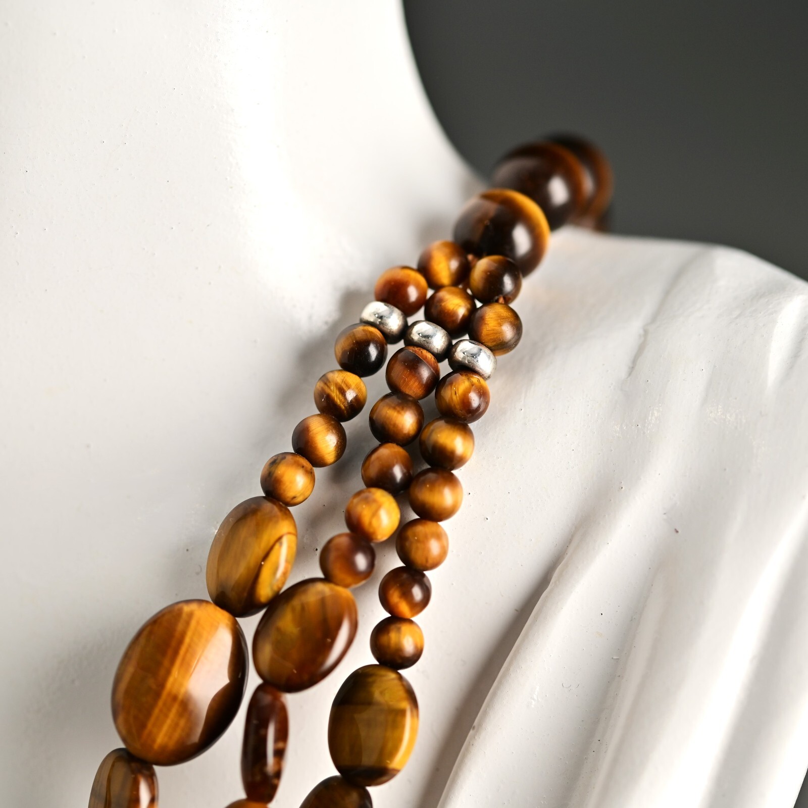 Vintage Original Designer 925 Sterling Silver Tiger Eye Gemstone Estate Necklace