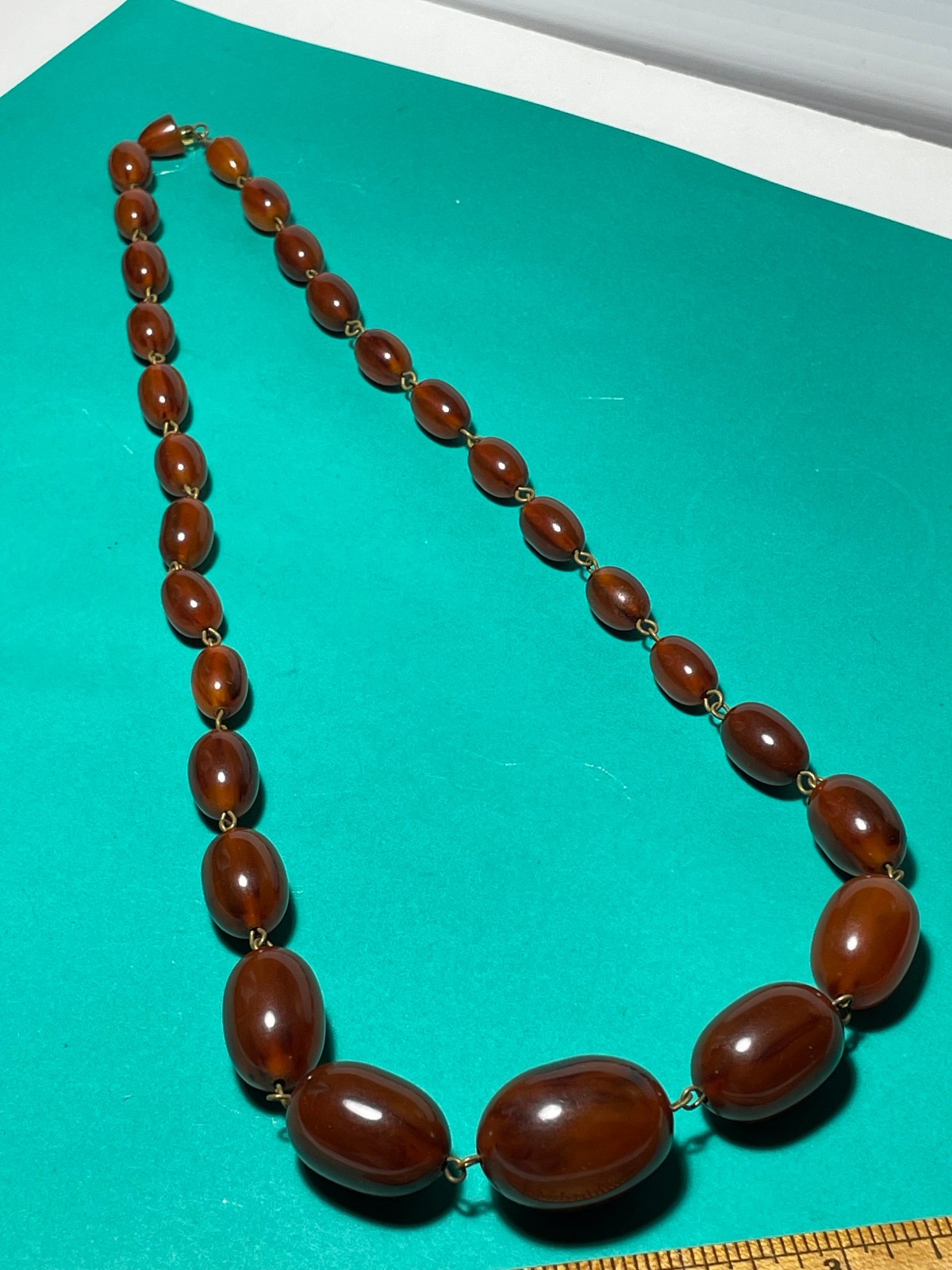 Vintage Art Deco Bakelite Necklace 24″ Graduated Beads Amber 59 grams tested