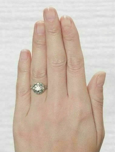 Art Deco Round Lab Created Diamond & Emerald Wedding 14Ct White Gold Finish Ring