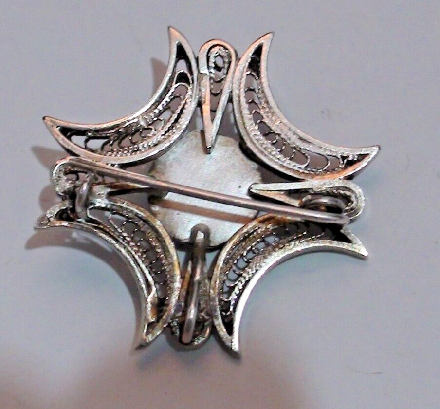 800 Silver Vintage Egypt Filigree and Green Stone Pendant