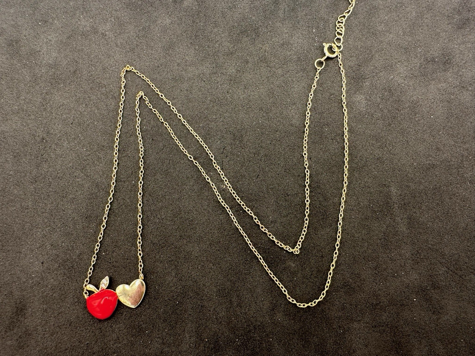 2.00g Vintage Sterling Silver 925 Heart Apple Necklace Adjustable Red M 20 in