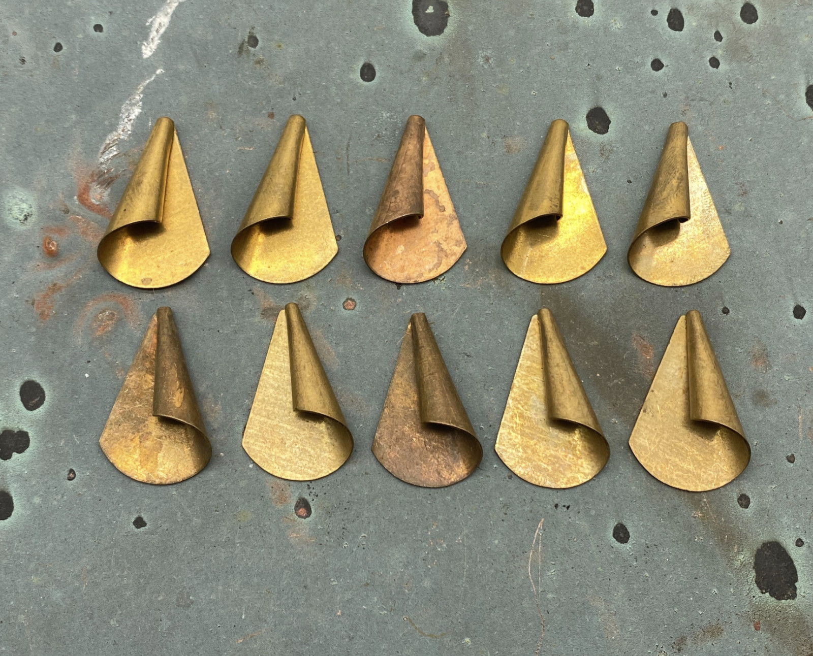 Vintage Brass Left & Right Folded Stampings Set of 10 – Curved Folded