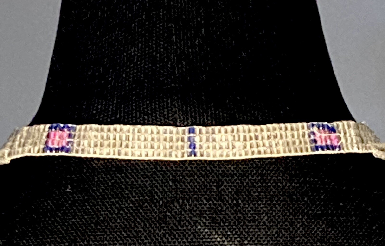 1920s Flapper Deco Sautoir Necklace, Very Good Antique Condition, Ecru/Blue/Pink