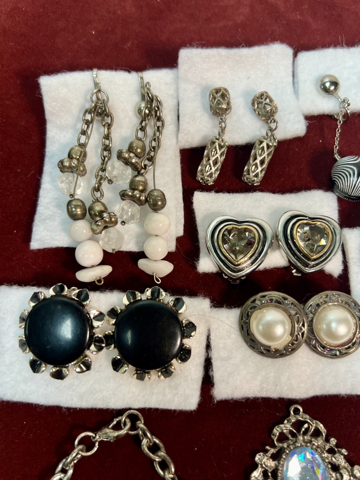Vintage Silver Tone Jewelry Clip on Earrings Bracelet Necklace Pendant Lot of 23