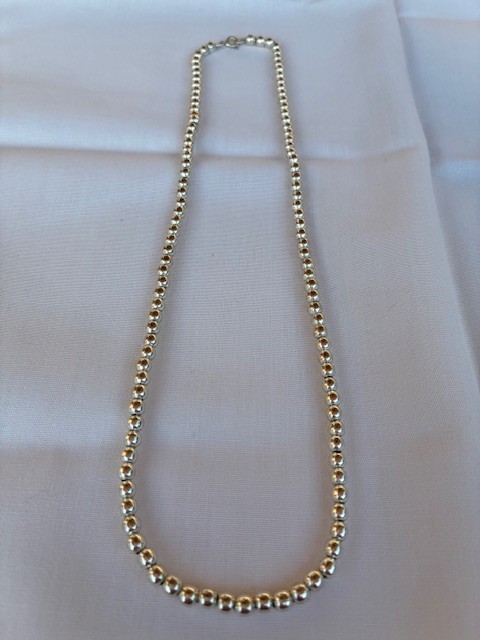 Vintage 925 Sterling Silver Bead Necklace 18″ Strand 4mm strung on chain 13.44g