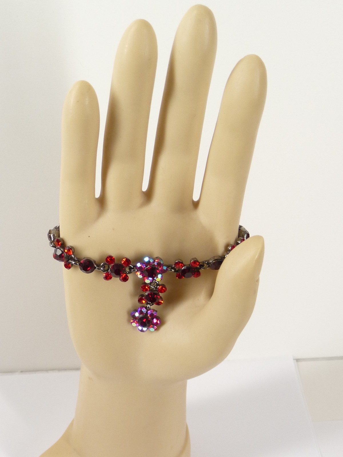 SNK Signed Bracelet Red Crystal Rhinestones 8.5 inches USA Seller