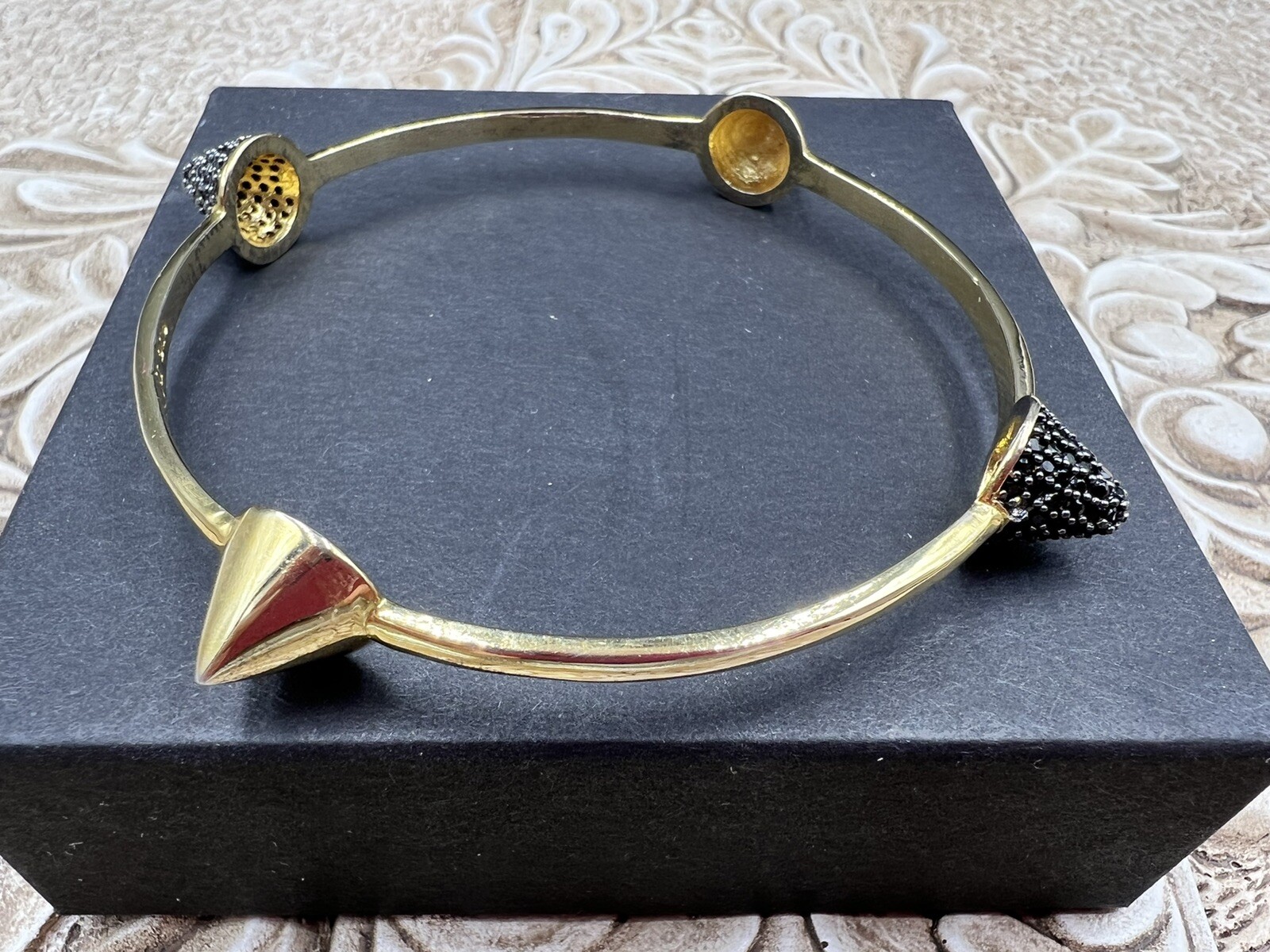 Noir DC comics Jewelry Pyramid Pave Crystal spike Bangle Bracelet silver tone